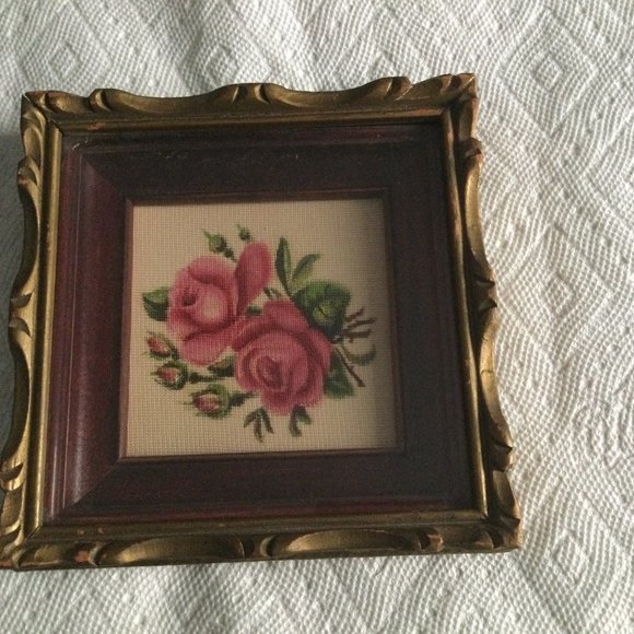 Vintage original petit point painting framed A.L. Patterson art studio 1943 smal - Picture 1 of 5